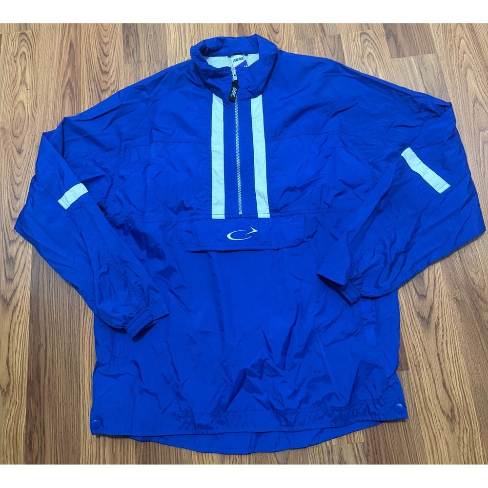 Bike Windbreaker Jacket Mens Medium Pullover 1/2 Zip Blue Nylon Vintage